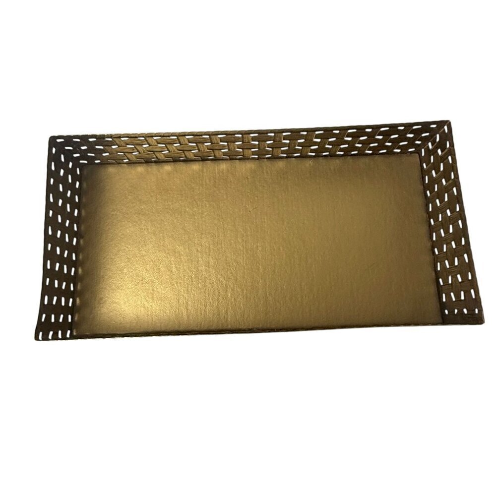 Vintage Tissue Box Holder Stylebuilt Metal Basket Tray Goldtone Bath Accessory - Picture 4 of 10